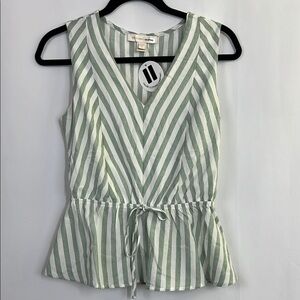 MONTEAU Green Sleeveless Peplum Tank Top Stripe Thick Strap Tie Up
